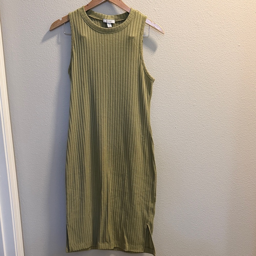 Nine West Olive Ribbed Midi Dress